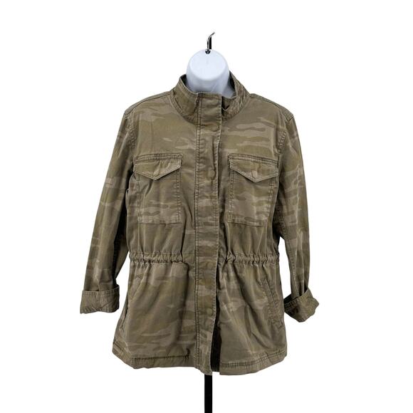 Style & Co Jacket Camo Print Coat Zip-Up Drawstring-Waist WMN L Green Button Zip - Picture 9 of 11